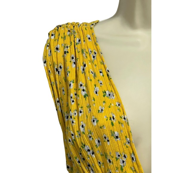 ASOS DESIGN Mini Dress Womens 8 Yellow Floral Deep V Smocked Sundress Ruffle - Picture 4 of 11